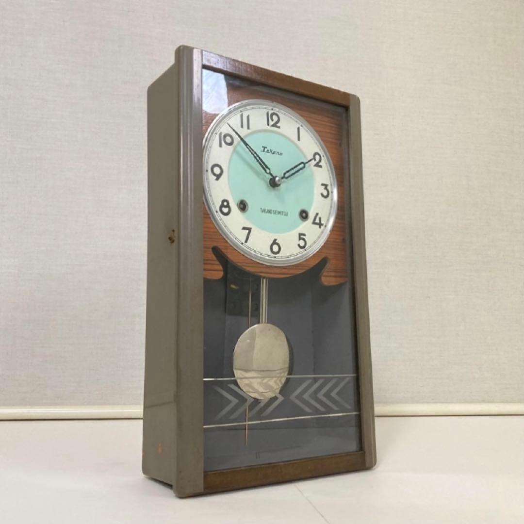 高野精密 振り子時計 柱時計 掛け時計 ゼンマイ式 木製 レトロ 稼働品