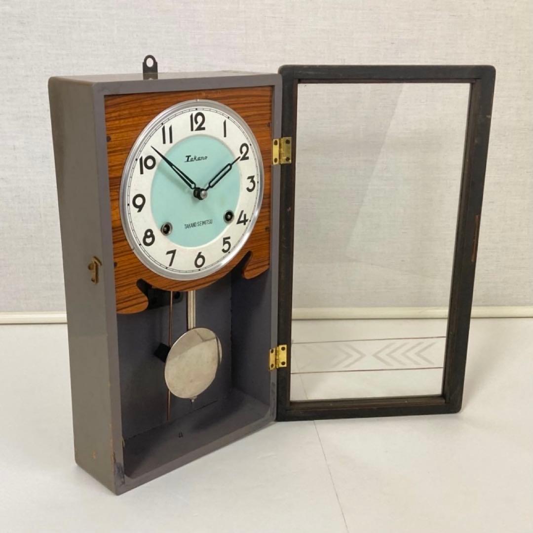 高野精密 振り子時計 柱時計 掛け時計 ゼンマイ式 木製 レトロ 稼働品