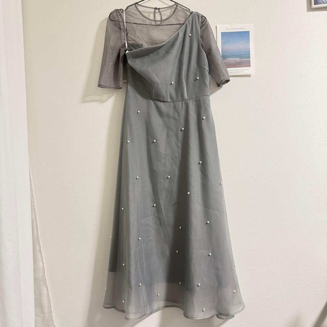 【LEJA】美品！！パールアシンメトリーローズモチーフAラインドレスワンピース