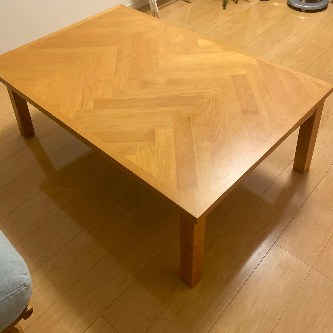 木製ヘリンボーンデザインテーブル　おしゃれ　こたつ