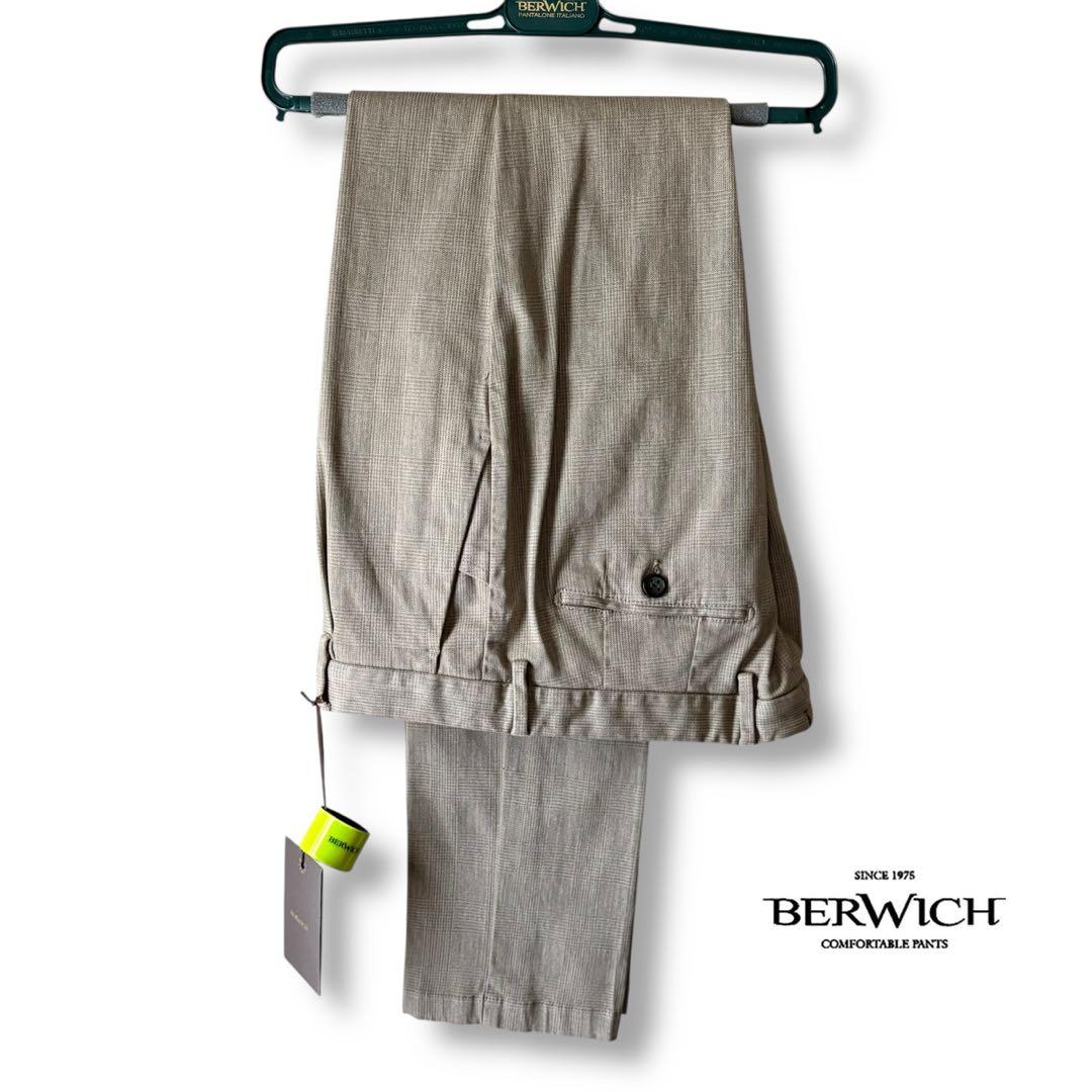 新品未使用/3.5万円/BERWICH/フェードベージュグレンチェックパンツ
