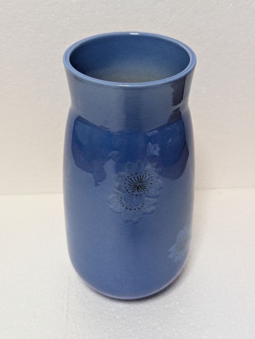 中田一於 釉裏銀彩 花生 淡青 九谷焼 匿名配送