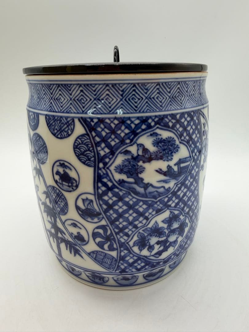 手塚充　水指　染付祥瑞写　久田宗匠書付　共箱　茶道具