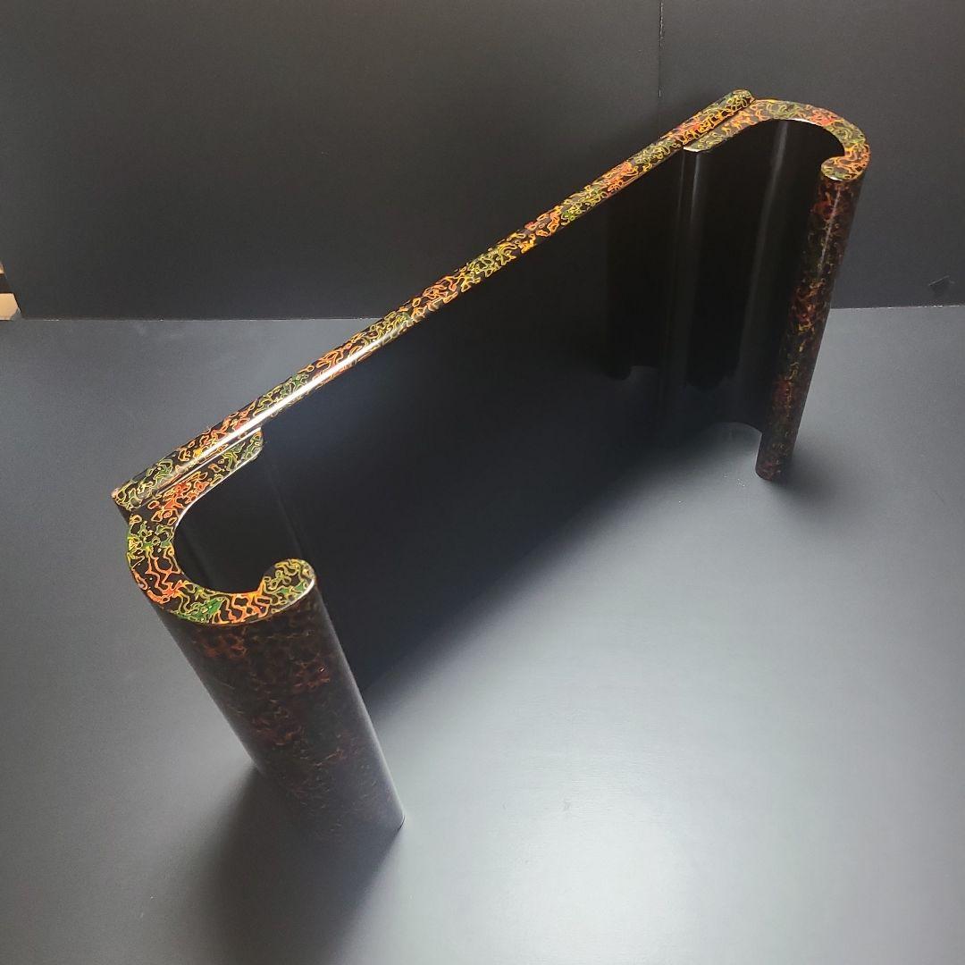 大型　机大　横幅60cm　花台　盆栽台　漆塗り　津軽塗　唐塗　巻き足　小林漆器