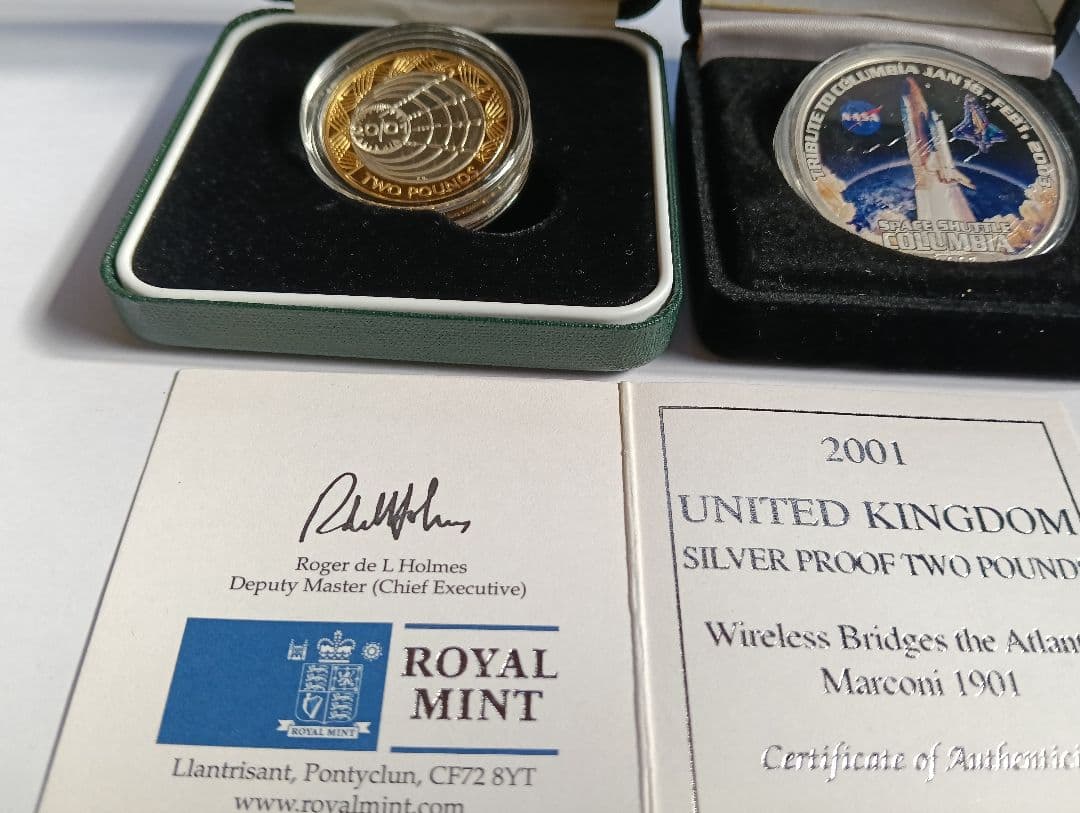 マルコニー大西洋横断無線通信100周年記念銀貨＆コロンビア号追悼記念銀貨