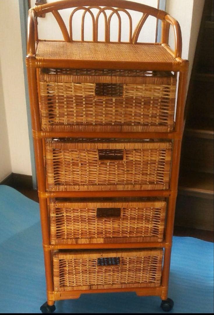 ラタン 籐 ４段チェスト アンティーク 棚 ヴィンテージ