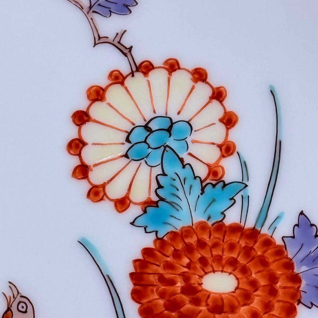 十三代柿右衛門　色絵岩梅鳥文様皿　共箱有　美品　直径19.6㎝　国重要無形文化財