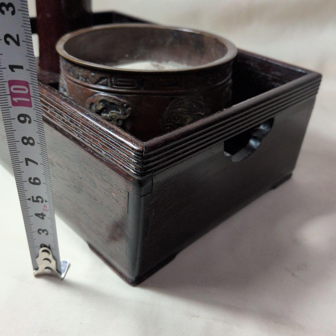 煙草盆　唐木　銅（龍の図）火入れ