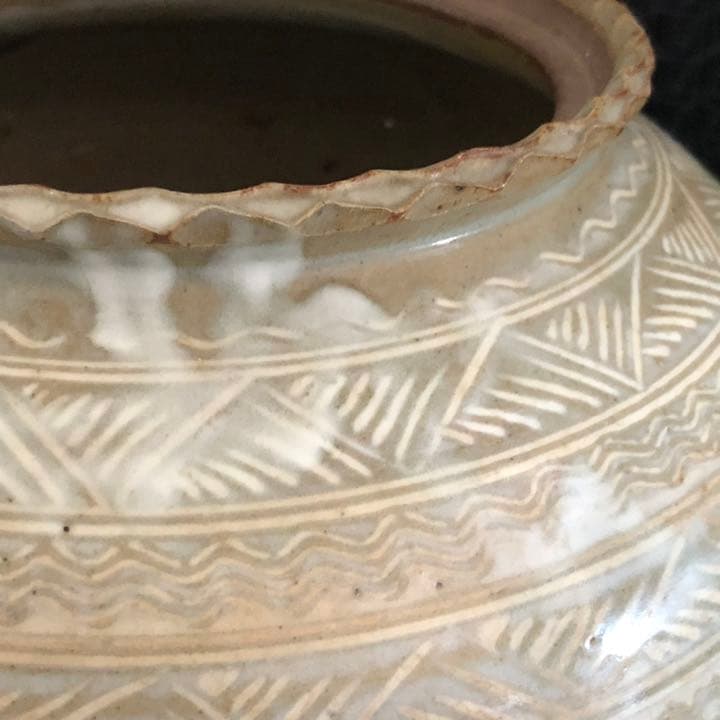 美しい古美術品◼️蔵から出てきた美しい謎の紋様が刻まれた壺、壷、花道具