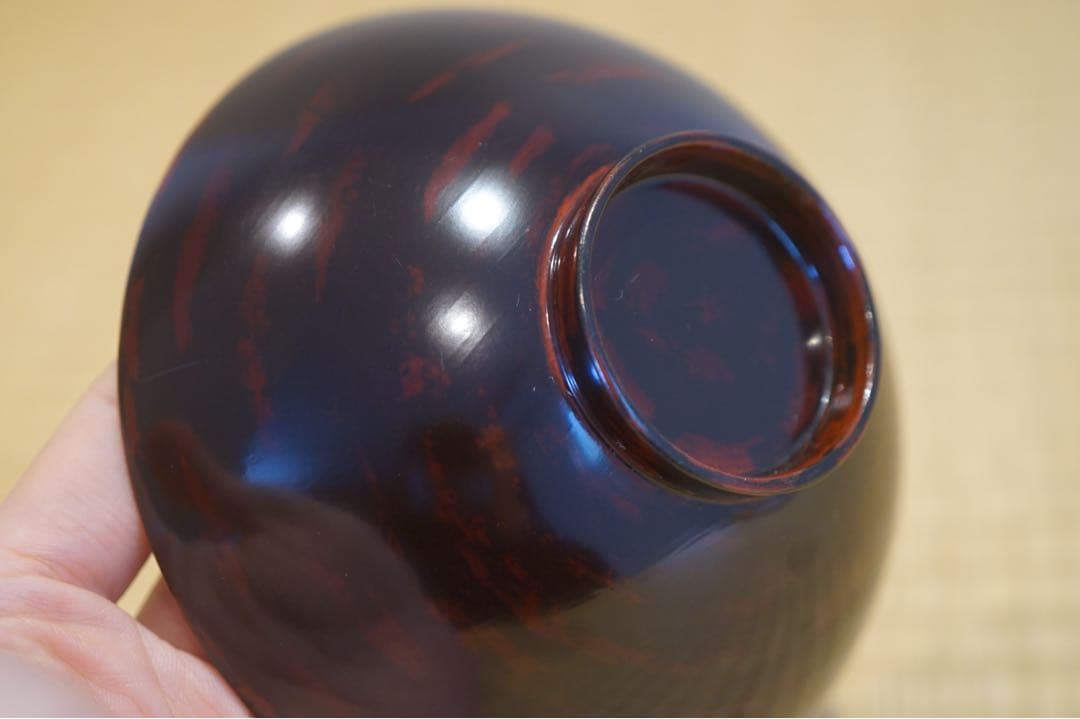 明治期 輪島塗 工房印有 三日月に蝙蝠蒔絵 溜塗 吸物椀 2客/木製漆器 茶懐石