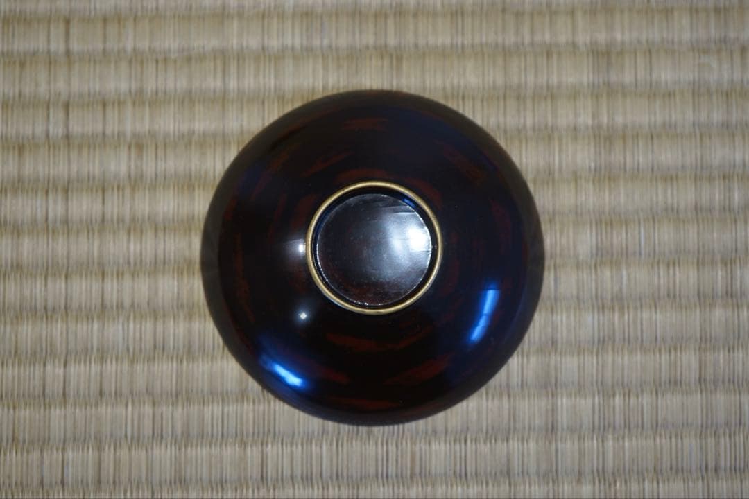 明治期 輪島塗 工房印有 三日月に蝙蝠蒔絵 溜塗 吸物椀 2客/木製漆器 茶懐石