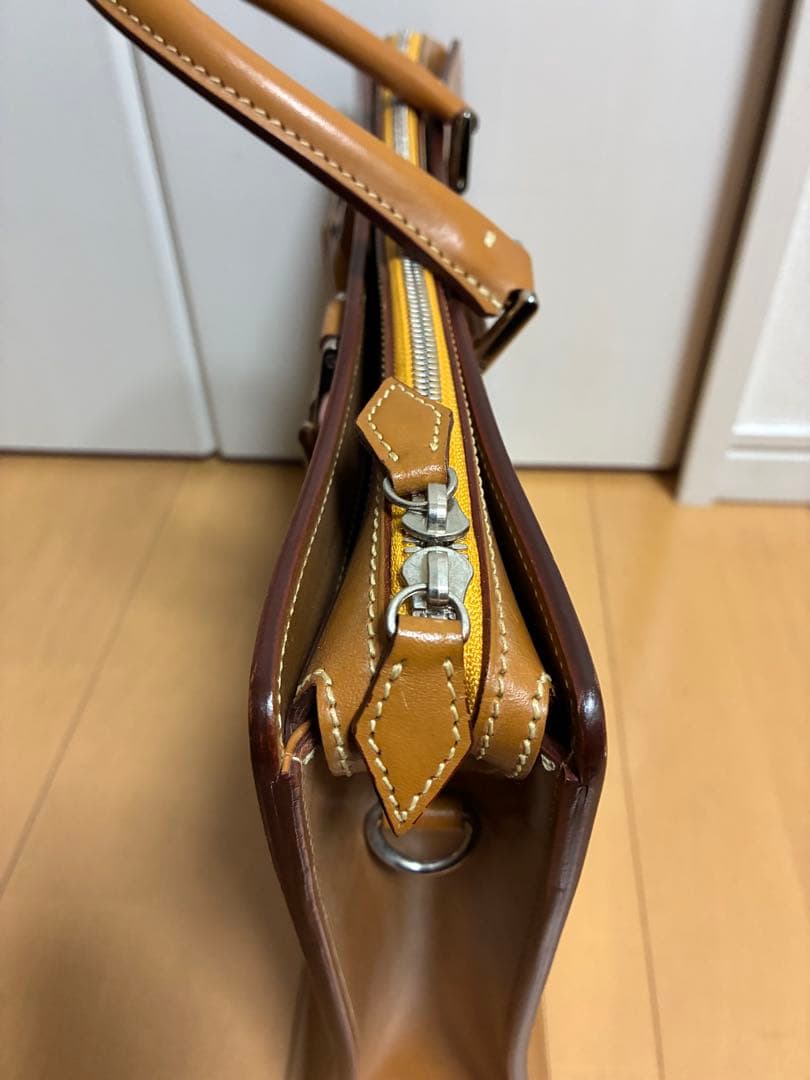美品　万双　天ファスナー　キャメル　ビジネスバッグ