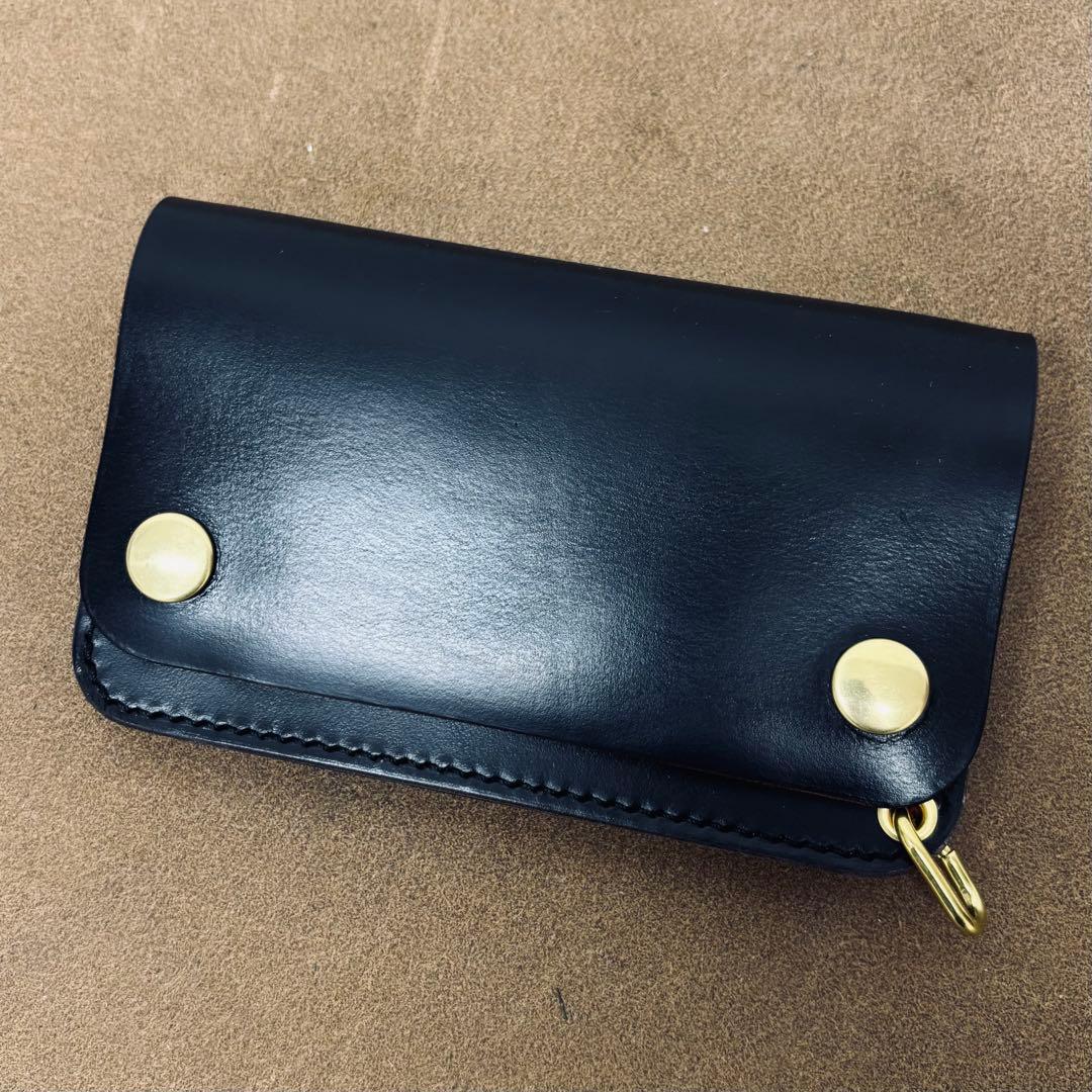 クロムエクセル　トラッカーウォレット　ミドル　黒　茶心　3層　HORWEEN