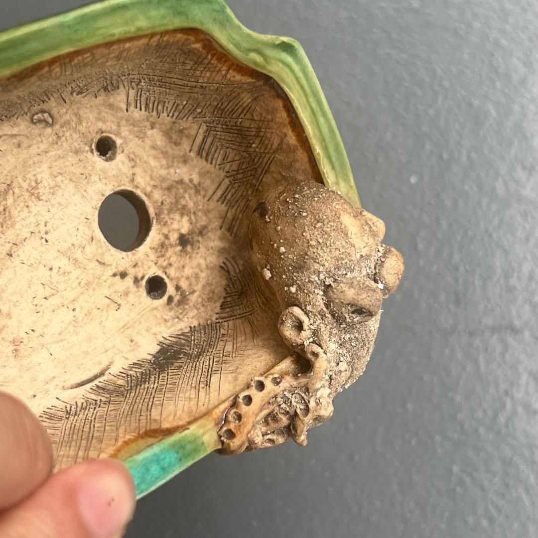 756.彫刻雲足長方 盆栽鉢 植木鉢 10.2*7.2*4.4cm