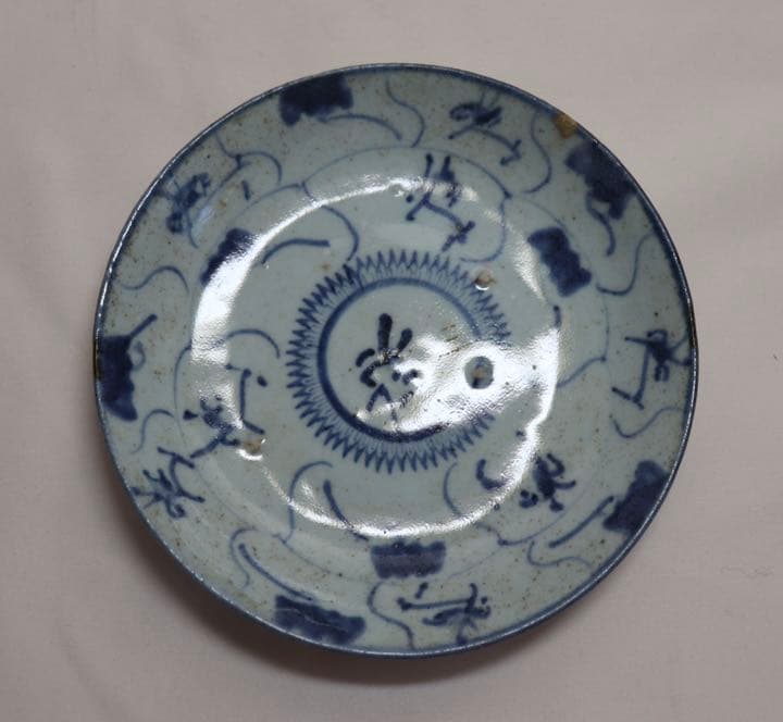 中国　清朝期　染付中皿　アンティーク　送料込み0815
