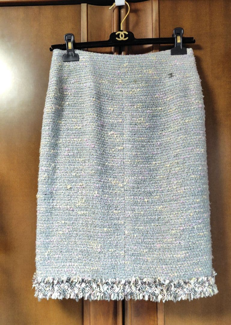 CHANEL ブルーグレー系ツイード　スカート　秋冬　フランス製