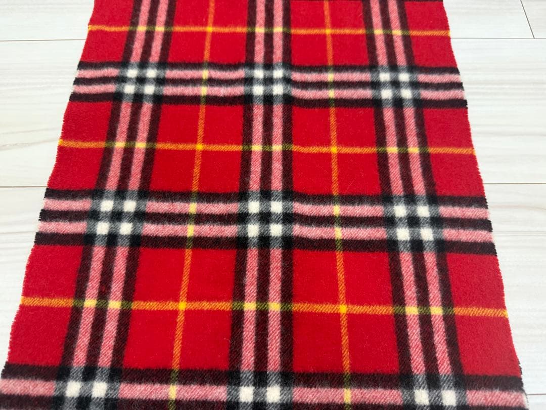 バーバリー　カシミヤ　マフラー　チェック　レッド系