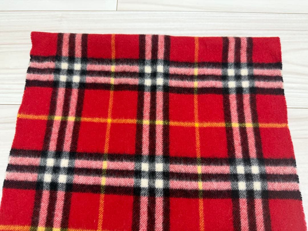 バーバリー　カシミヤ　マフラー　チェック　レッド系