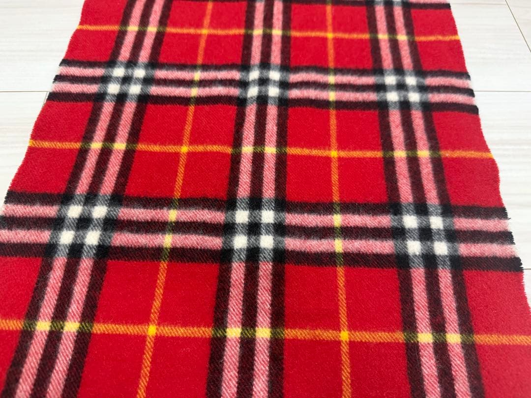 バーバリー　カシミヤ　マフラー　チェック　レッド系