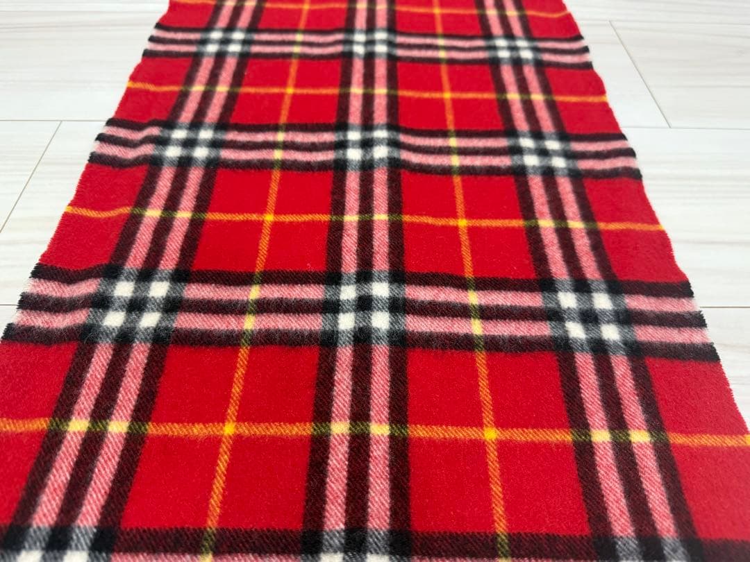 バーバリー　カシミヤ　マフラー　チェック　レッド系
