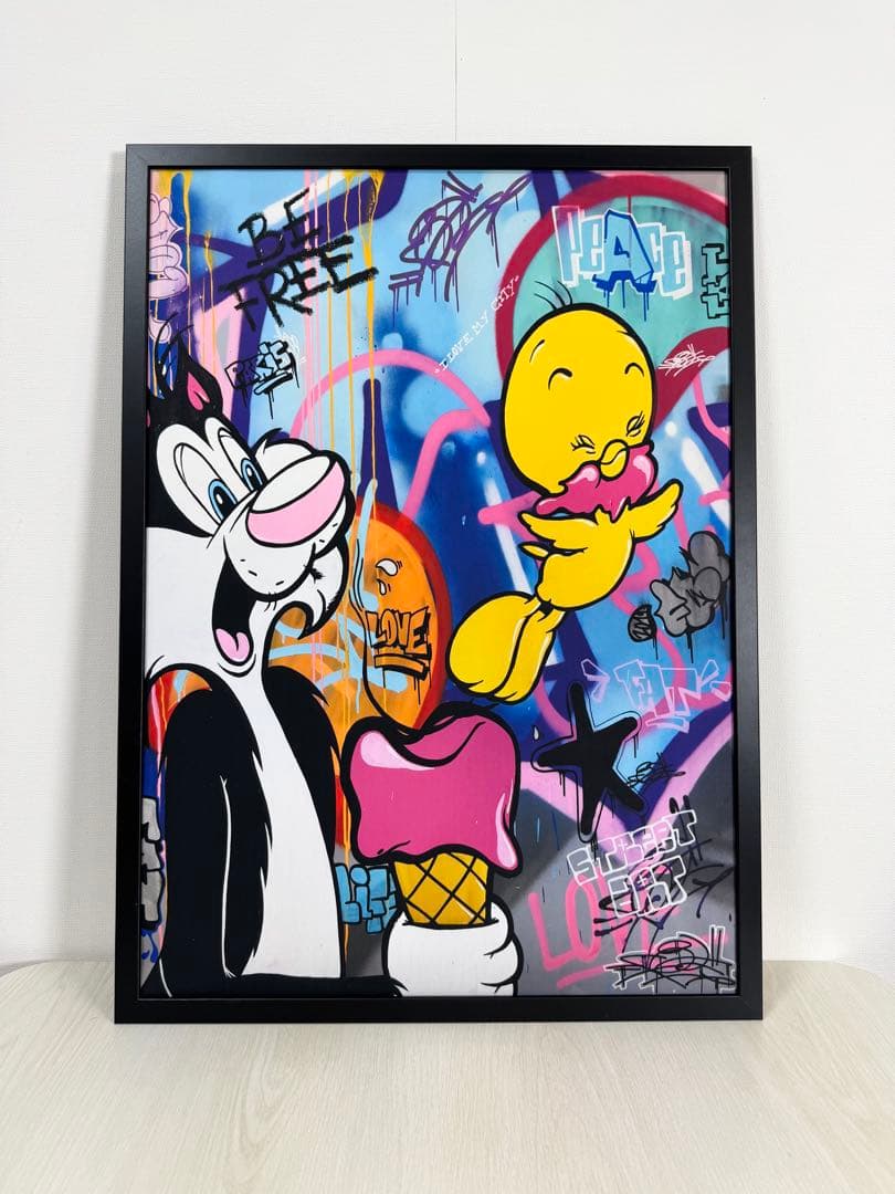 No.168フレーム付きキャンバスアート　オマージュアート　絵画　トゥイーティー