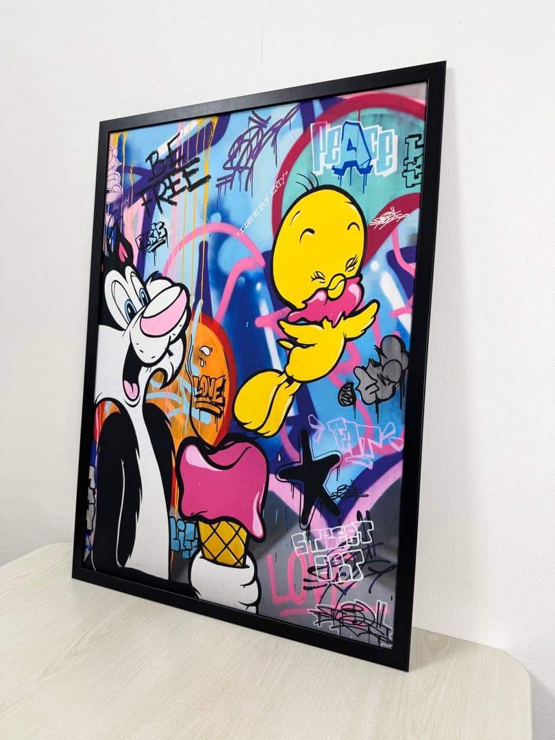 No.168フレーム付きキャンバスアート　オマージュアート　絵画　トゥイーティー