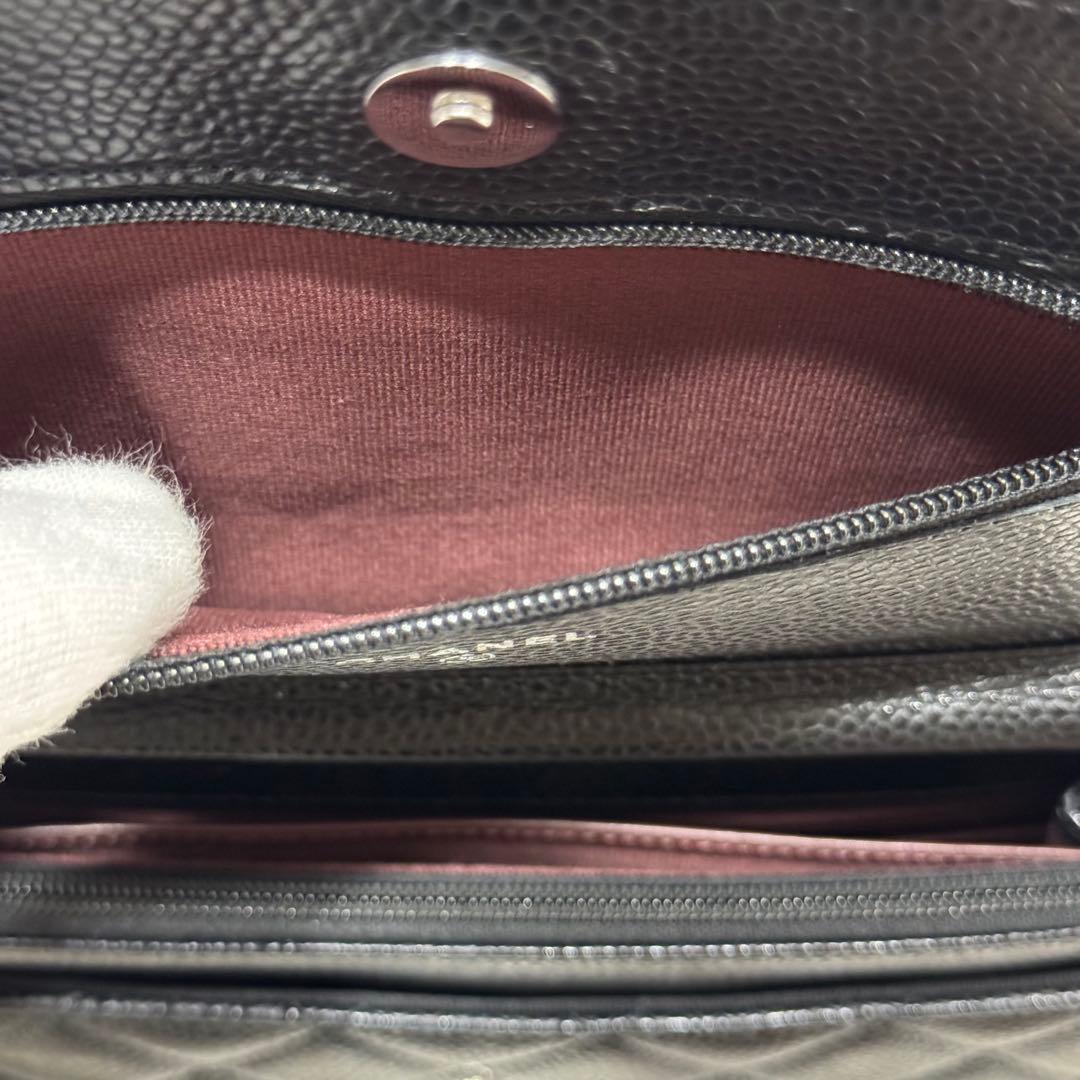 CHANEL チェーンウォレット　グレインドカーフスキン　マトラッセ　ブラック