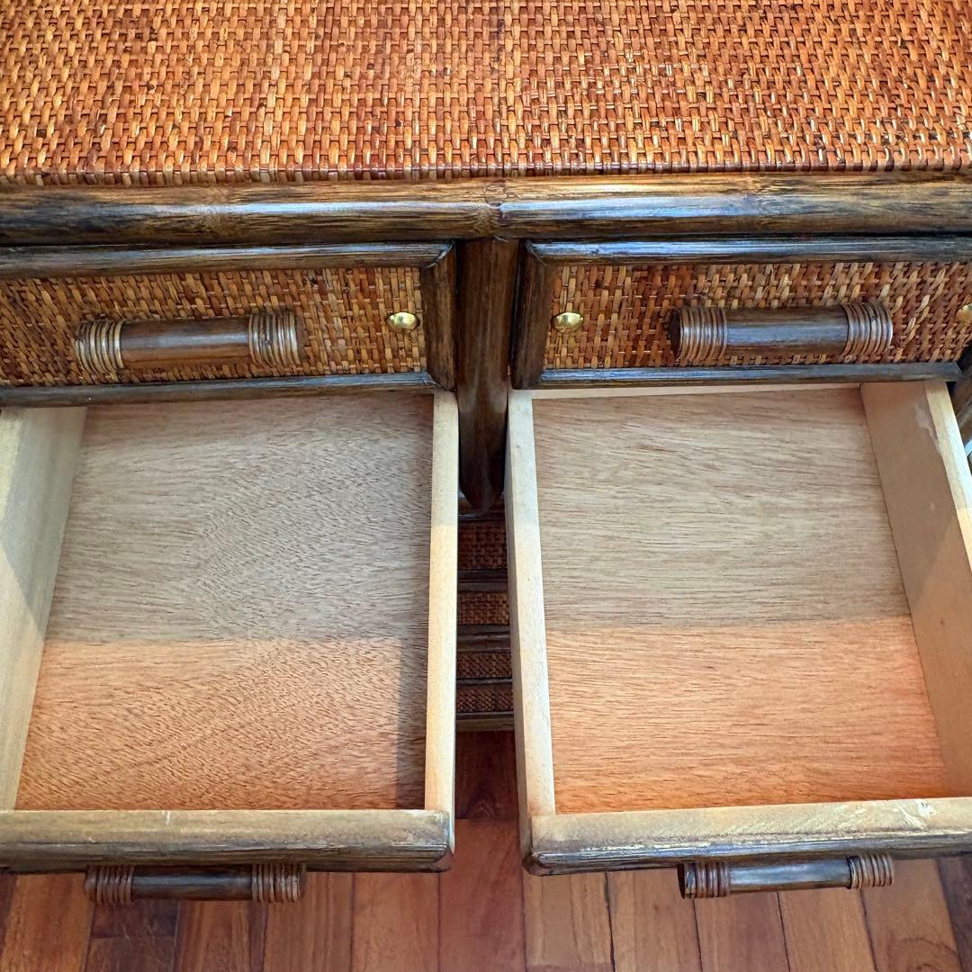 ラタン チェスト 8杯引き出し ヴィンテージ 籐家具 真鍮鋲付き バンブー