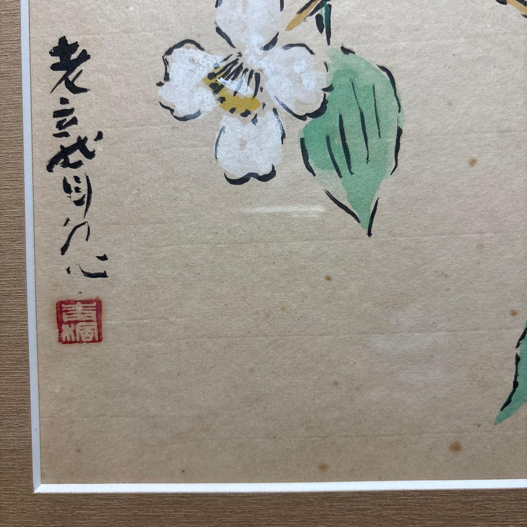 津田青楓色紙　梅花ウツギ(額装)