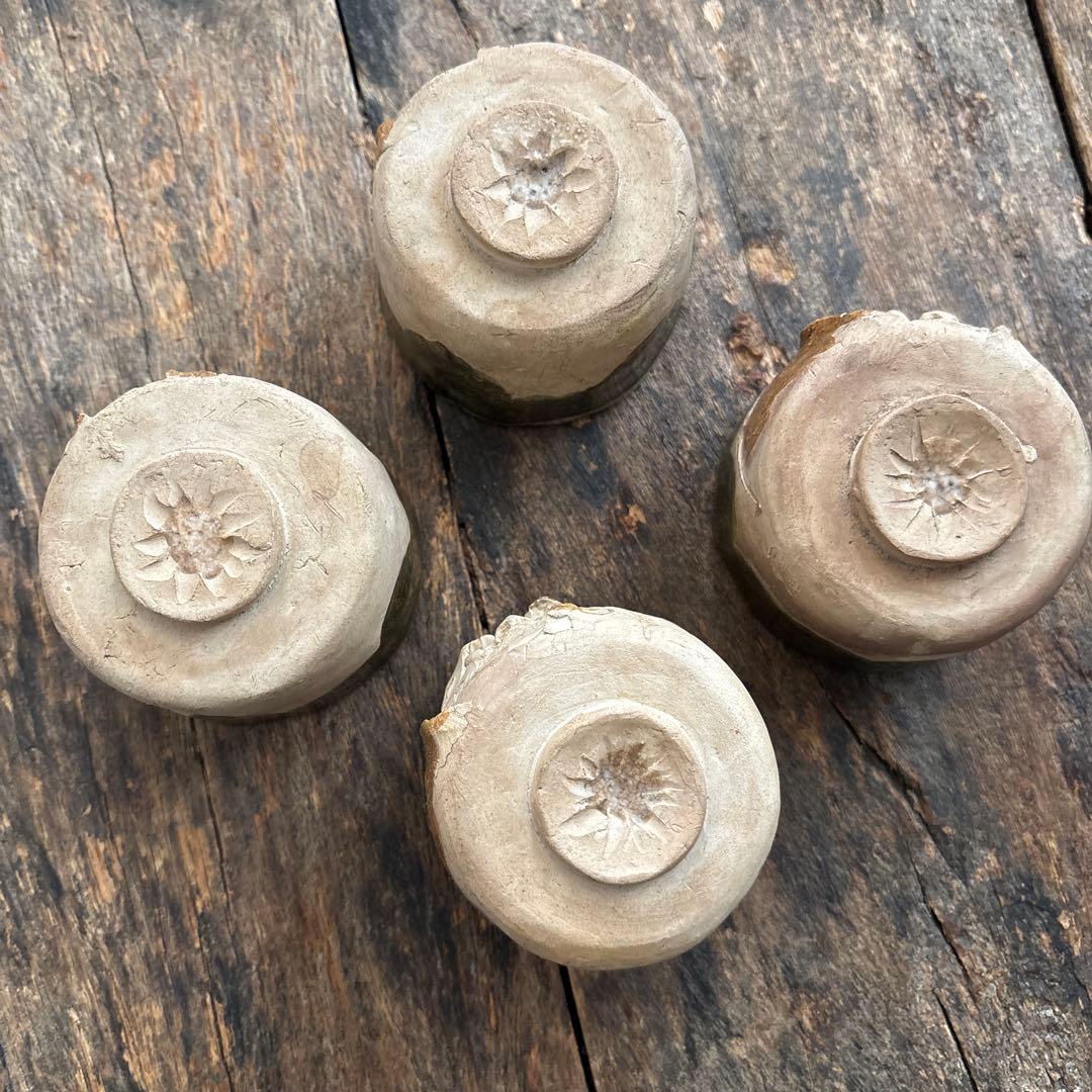 SALE⏬天竜峡焼　達磨陽刻文　煎茶碗　ぐい呑　三輪楽雅堂　4客