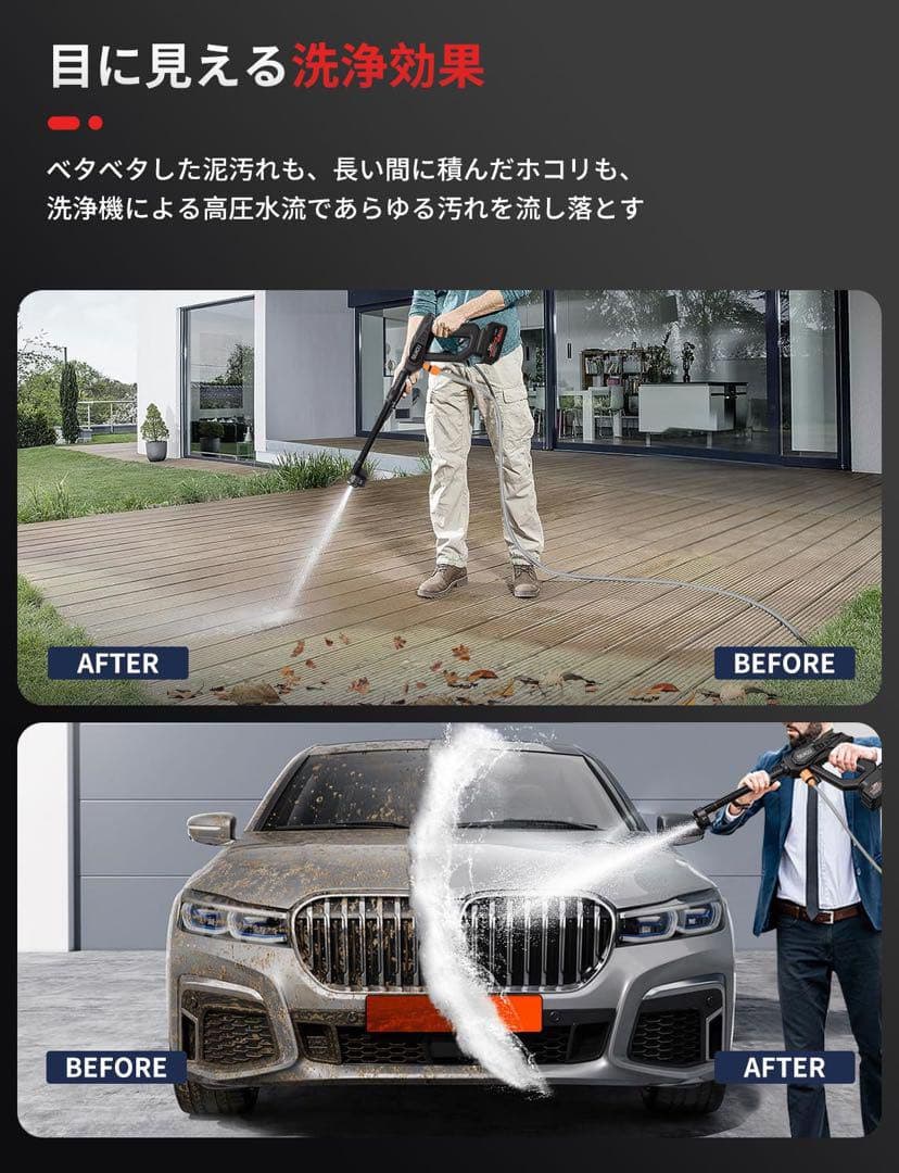 【高圧洗浄機】充電式 コードレス ハンディウォッシャー バッテリー付き