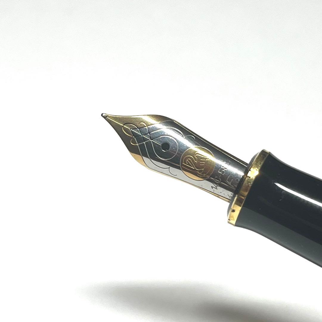 ペリカン 緑縞 万年筆 14C-585 F インク付