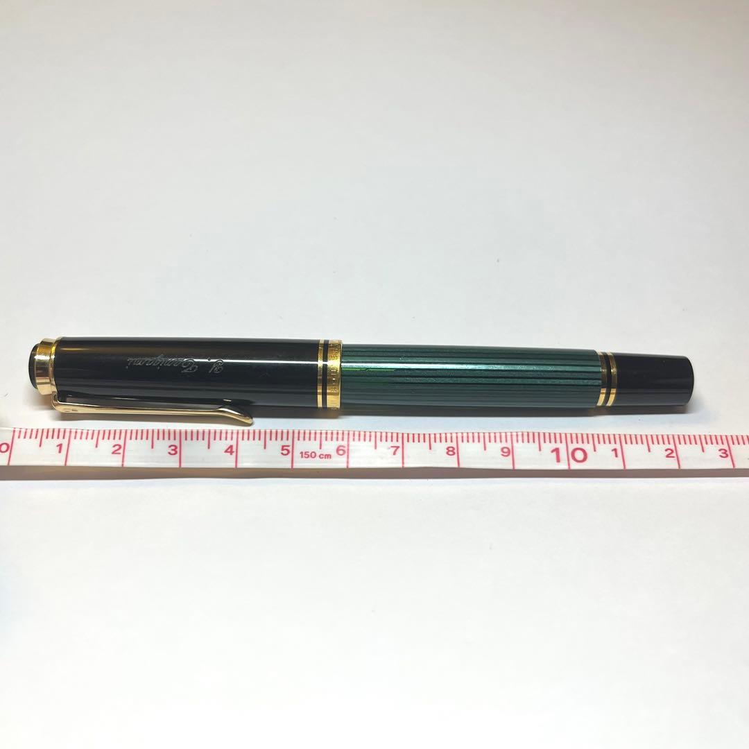 ペリカン 緑縞 万年筆 14C-585 F インク付