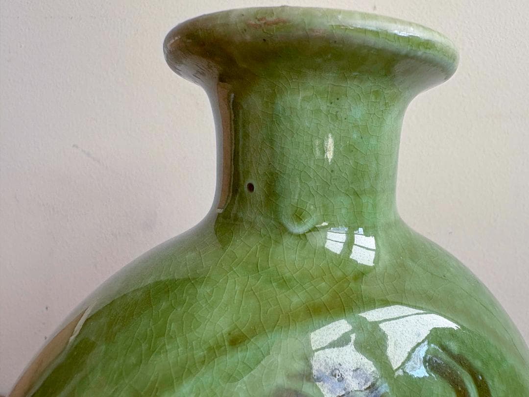 舩木研児　緑釉　三脚花生　共箱付　無傷　希少　民藝　バーナードリーチ