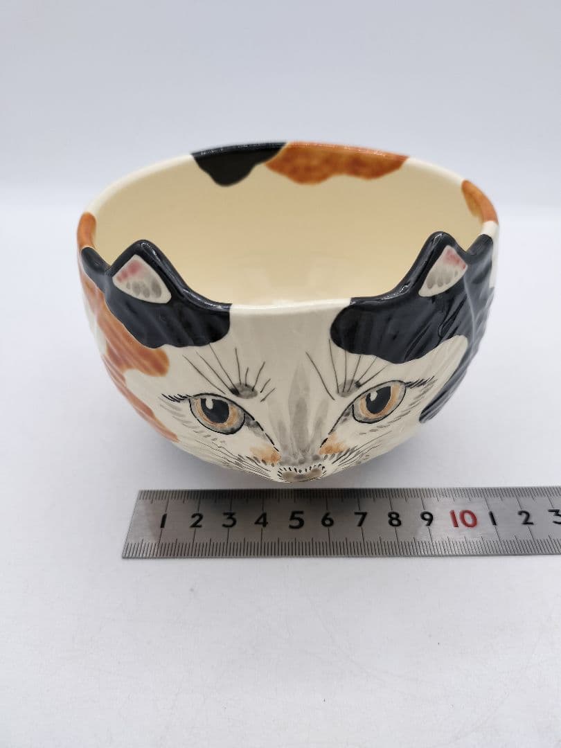 c545【新品・未使用】茶碗 三毛猫 中村良二 木箱 茶道具 ミケ