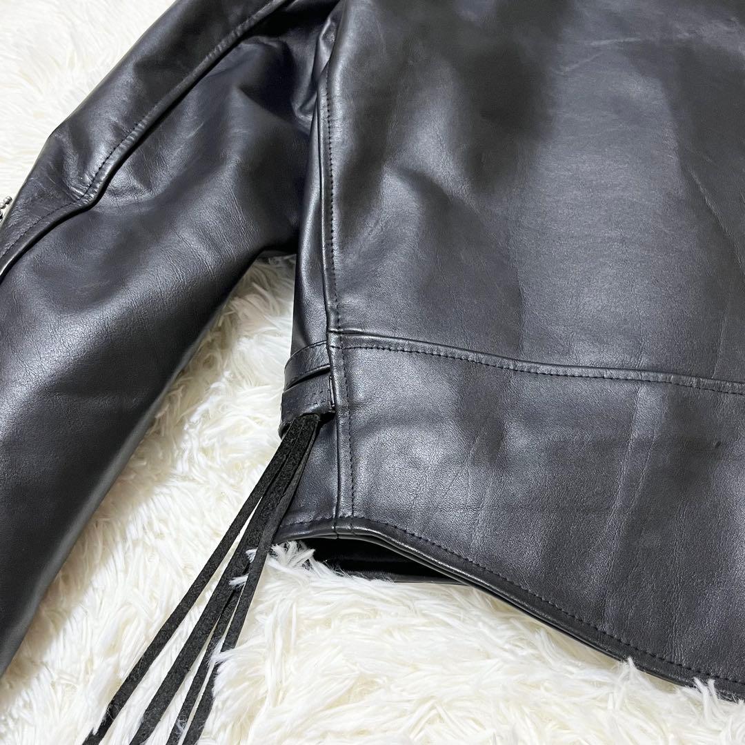 美品 希少サイズ ホーンワークス ダブルライダースジャケット 3L レザー 黒