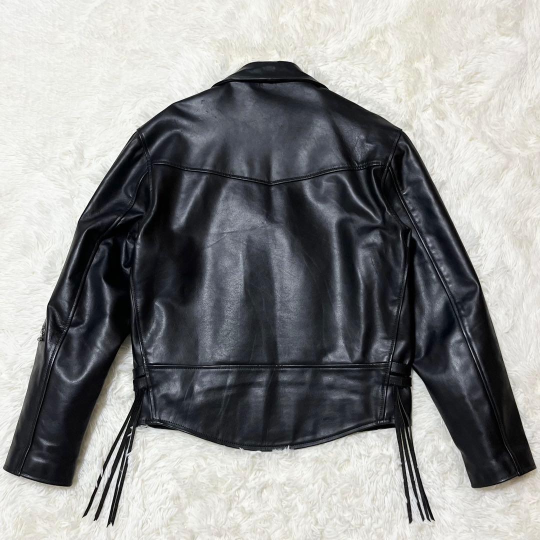 美品 希少サイズ ホーンワークス ダブルライダースジャケット 3L レザー 黒
