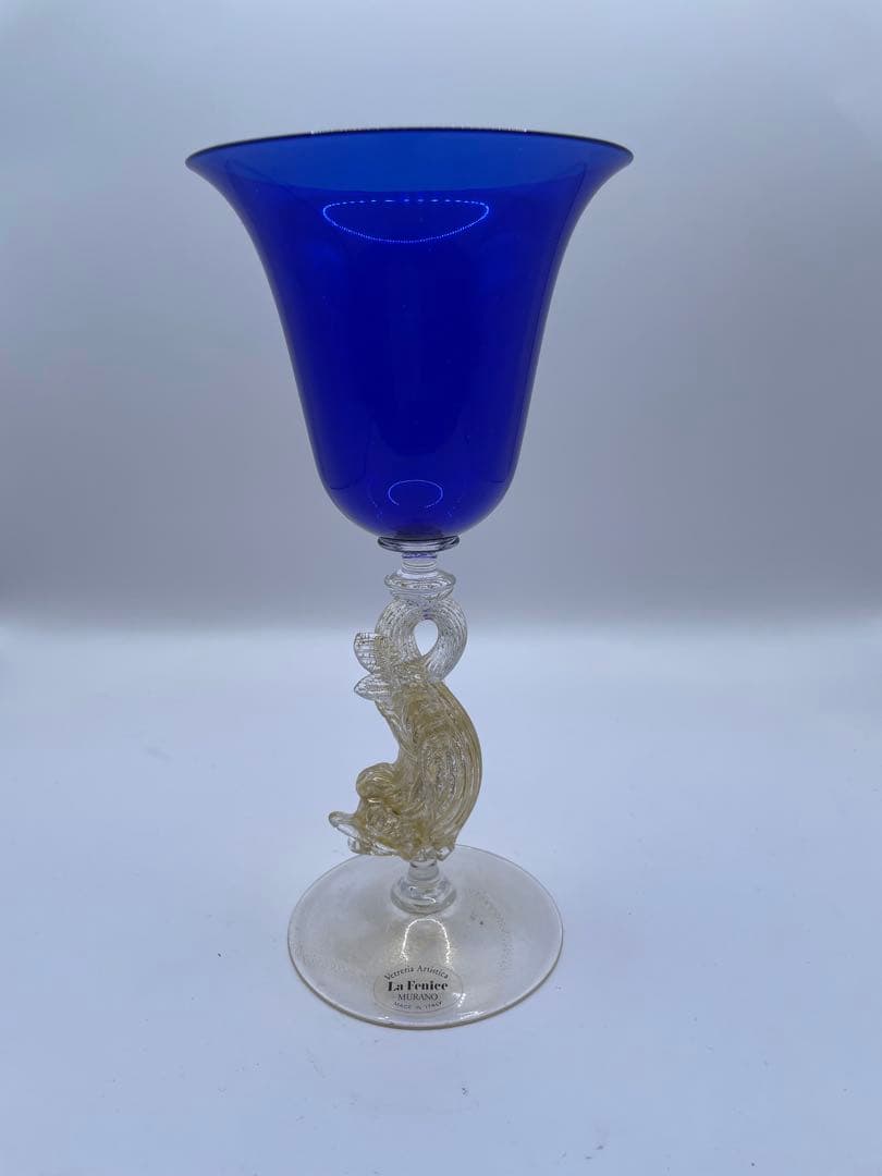 青色ガラス フラワーベース 魚モチーフ