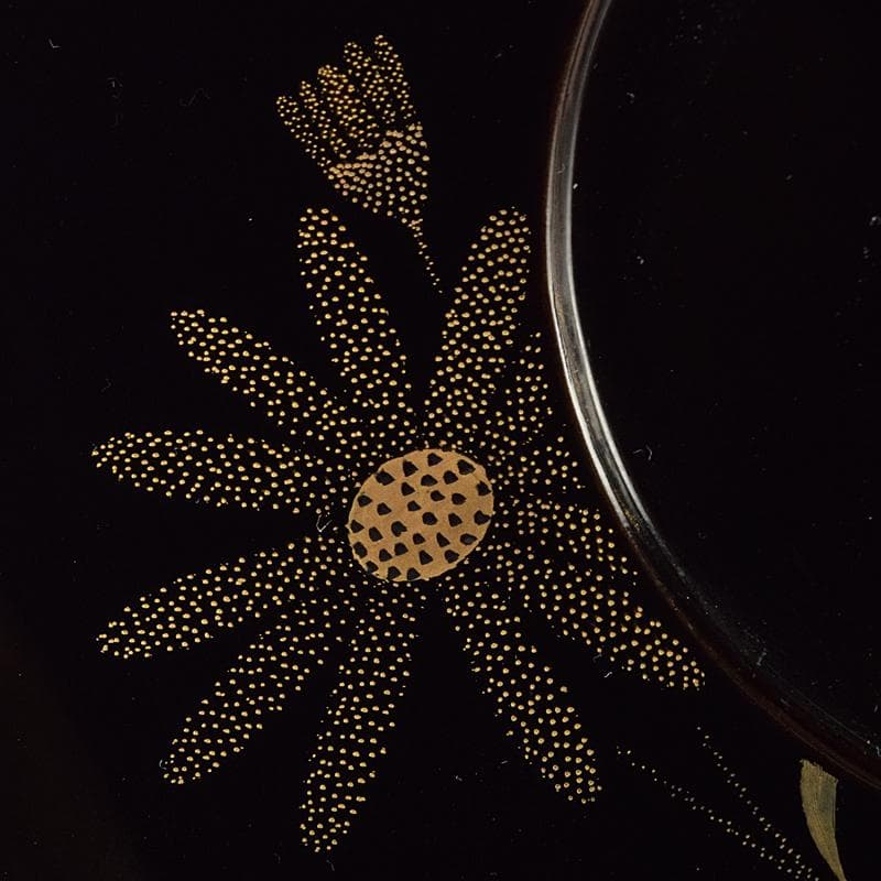 茶道具　輪島塗　三谷吾一作　花草沈金　楕円茶托　五客　共箱　M　R9469