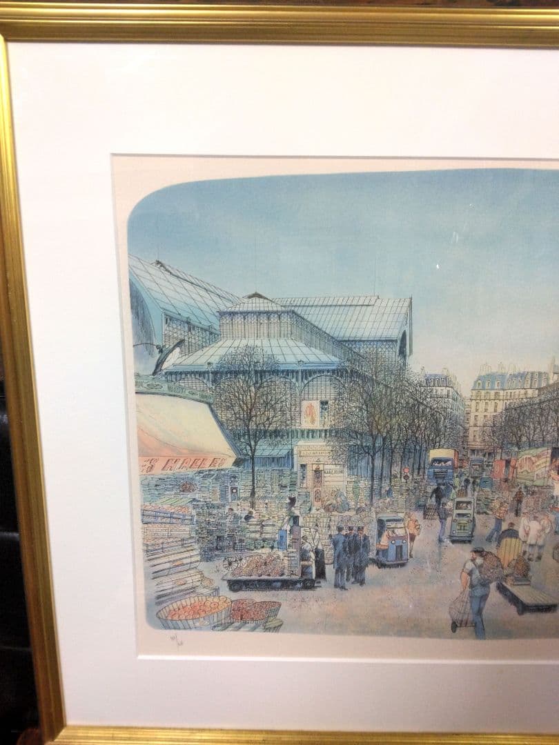 リトグラフ　ロルフ・ラフルスキー　「レ・アレ市場」　フランス　直筆サイン　限定