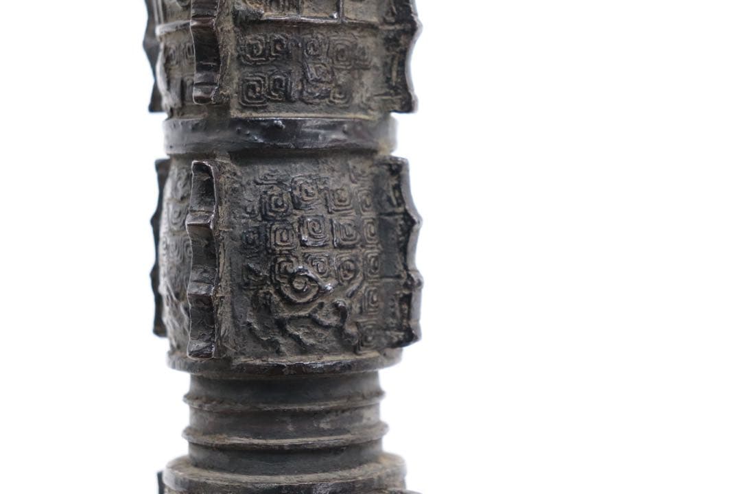 中国　古銅器　明〜清朝期　如意紋花瓶　花入　アンティーク　送料込み250324