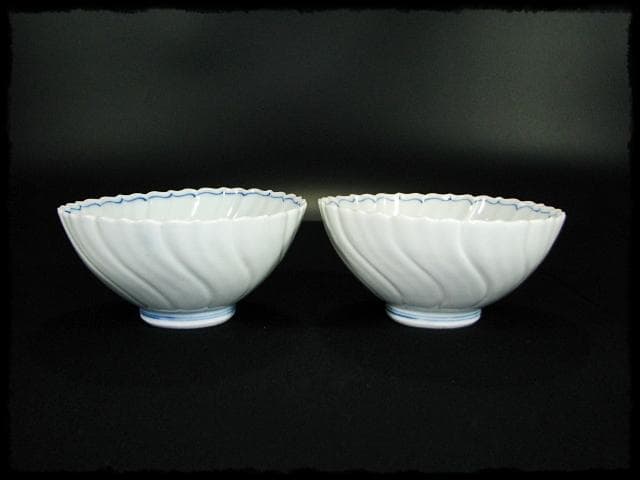 鳳樹軒 高島 文平 染付 稜花 花弁 向付 白磁 茶道具 懐石 器物 d39