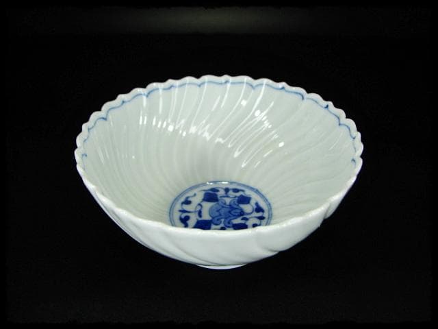 鳳樹軒 高島 文平 染付 稜花 花弁 向付 白磁 茶道具 懐石 器物 d39