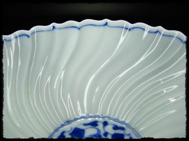 鳳樹軒 高島 文平 染付 稜花 花弁 向付 白磁 茶道具 懐石 器物 d39