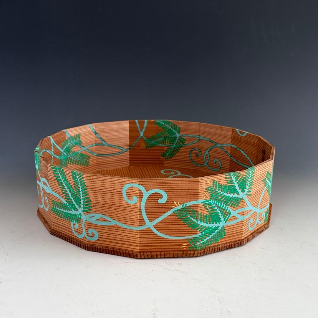 玄々斎好写 松唐草炭斗 木地折溜 立礼棚 炭取 点茶盤 茶道具 伝統工芸品