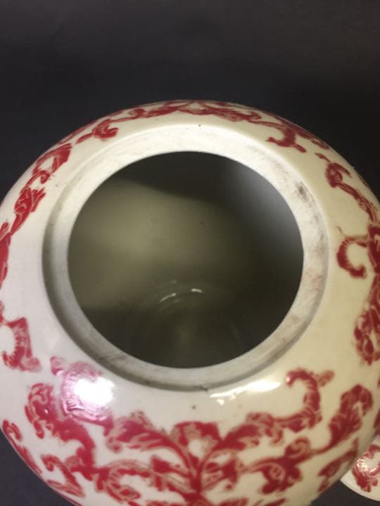 中国古玩  蓋罐 紅釉薬描き 乾隆年製落款