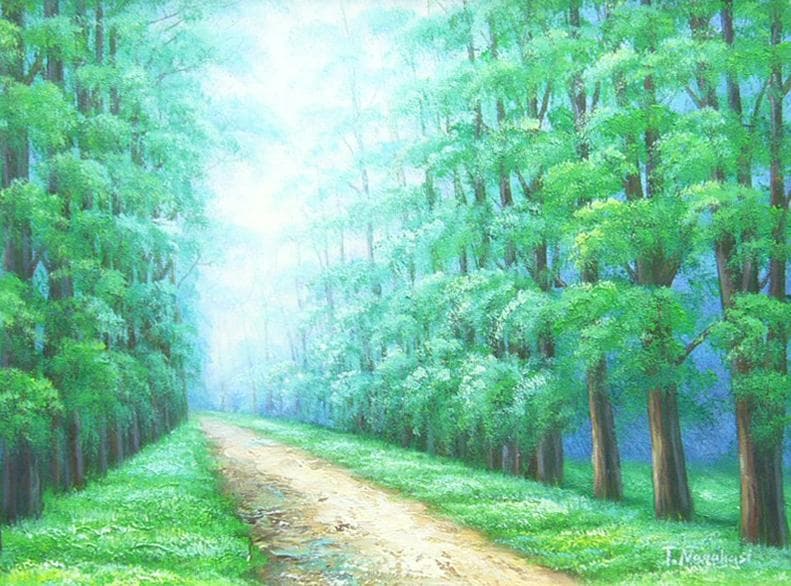 絵画 油絵 作者不詳 肉筆油絵 風景画 散歩道 F6