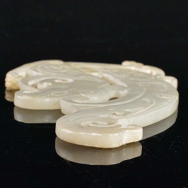 中国　玉石白玉彫刻　神獣　玉器　玉壁　玉飾　玉珮　M　R5506