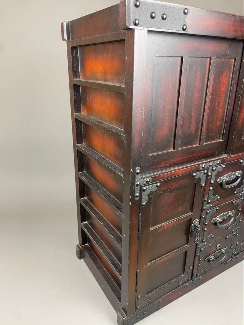 民芸調 鍵付 小物入 カラクリ箪笥 和箪笥 水屋 収納棚