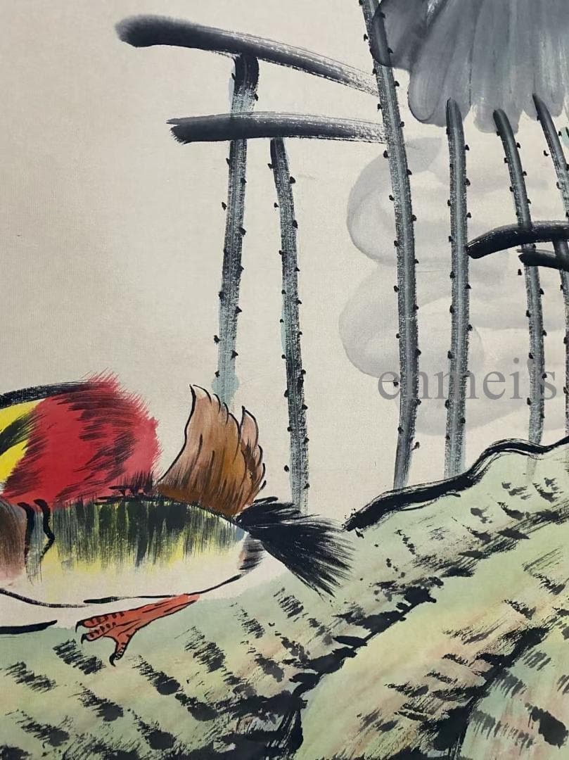 中国古美術 近代 齊白石款 花鳥画 水墨画 掛け軸 宣紙 唐物 書画 肉筆 古玩